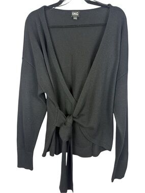 INC International Concepts Black Knit Wrap Tie Cardigan Sweater L